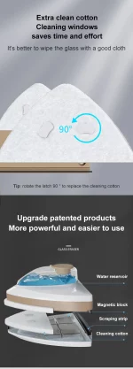 Nettoyeur de vitres magnétique, brosse double face, décharge d'eau automatique, avec 12 lingettes – Image 7