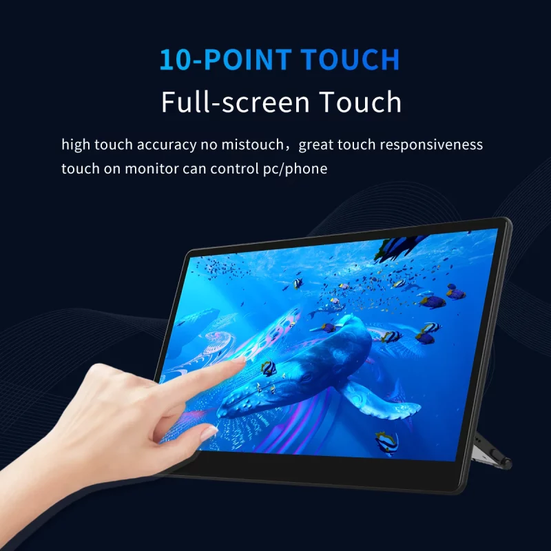 Moniteur portable 15.6", écran tactile, 1920x1080, HDMI, USB, Type C, avec support – Image 4