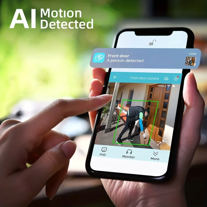 Caméra de surveillance WiFi, FHD 1080P, étanche, rechargeable, dispositif de sécurité extérieur et intérieur – Image 2
