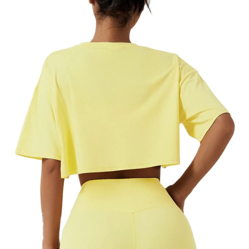 T-shirt de fitness en coton, à manches courtes, haut court – Image 7