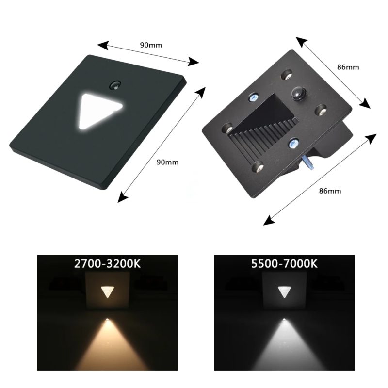 Spot LED à encastrer au mur 3W, Capteur PIR pour escalier, détection de mouvement, en aluminium noir – Image 5