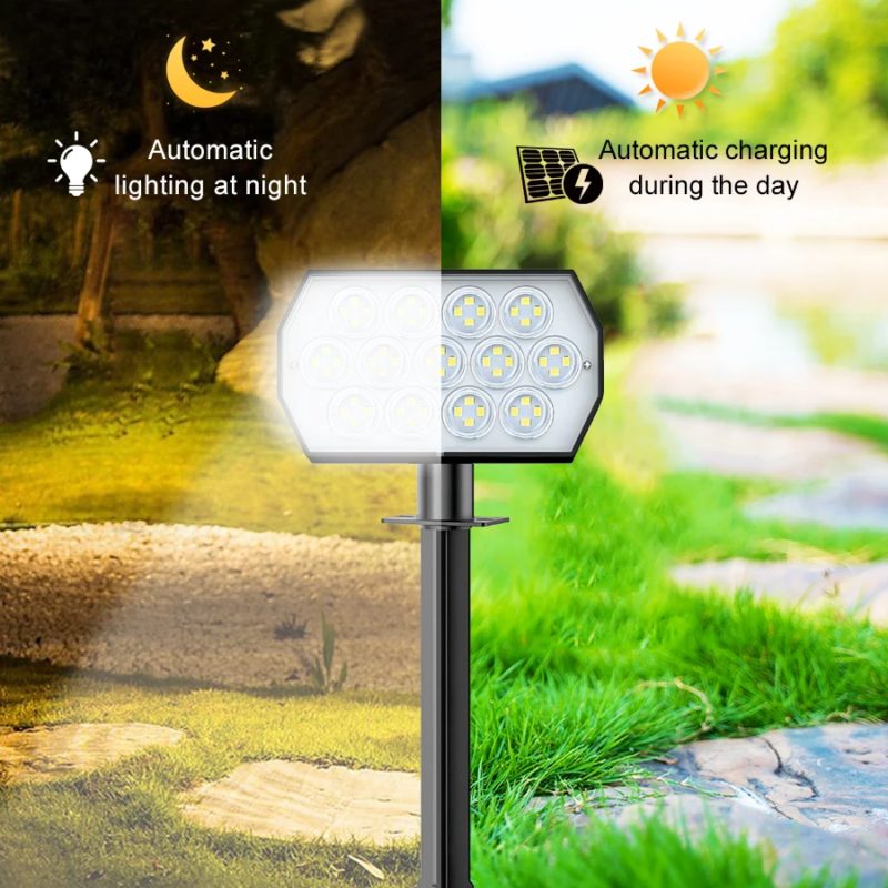 Lot de 2 projecteurs à énergie solaire, 52 LED, IP65, 3 modes d’éclairage, avec capteur de lumière – Image 2