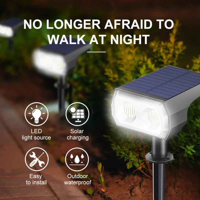 Lot de 2 projecteurs à énergie solaire, 48 LED, IP65, 3 modes d’éclairage, avec capteur de lumière – Image 2