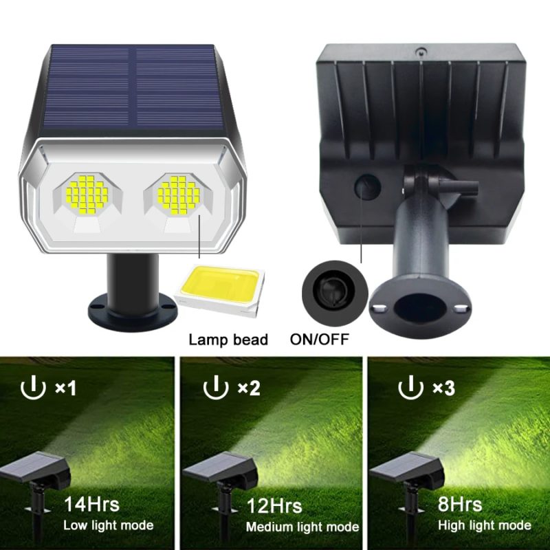 Lot de 2 projecteurs à énergie solaire, 48 LED, IP65, 3 modes d’éclairage, avec capteur de lumière – Image 4
