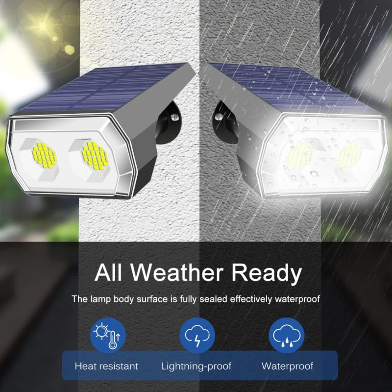 Lot de 2 projecteurs à énergie solaire, 48 LED, IP65, 3 modes d’éclairage, avec capteur de lumière – Image 3