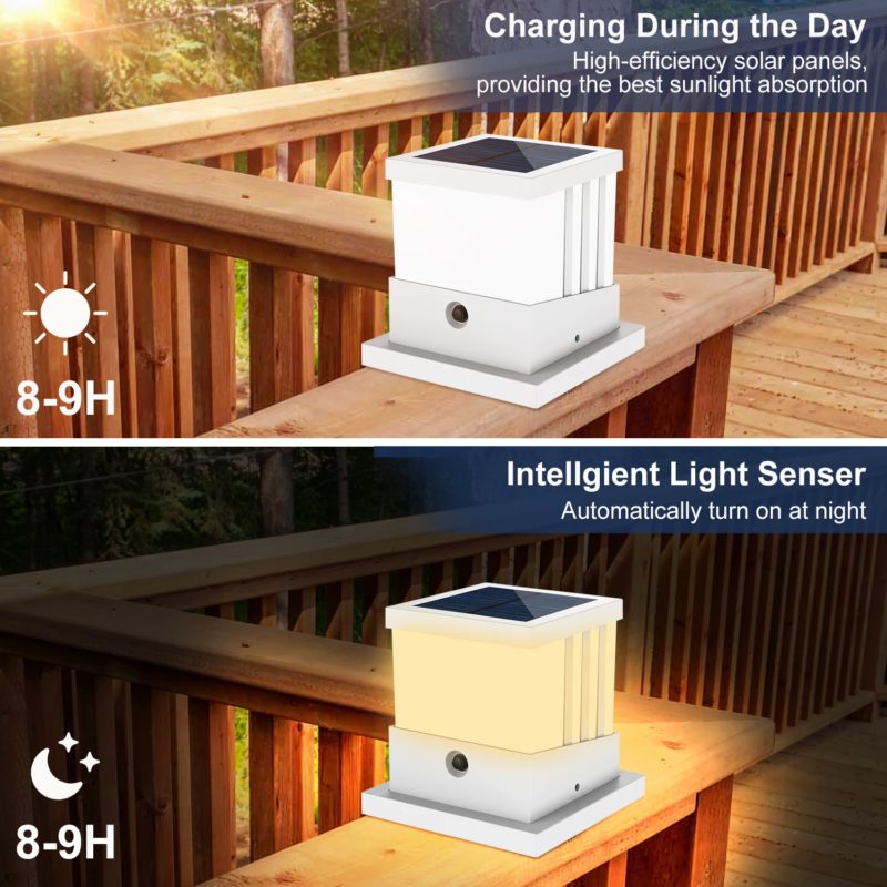 Lampe solaire pour poteau d'extérieur, étanche IP65, 2000mAh, lanterne de jardin – Image 3