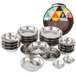 Ensemble d'ustensiles de camping, assiettes et bols, en acier inoxydable 304 et 201, 22 pièces