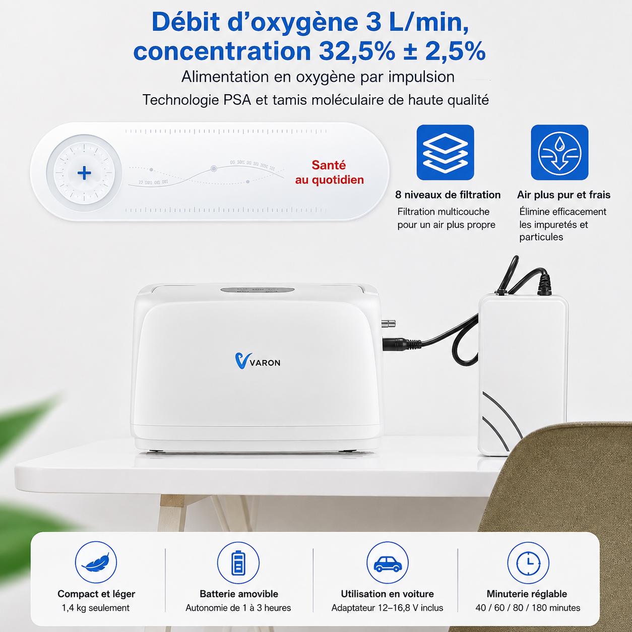 Concentrateur d'oxygène portable VARON NT-03