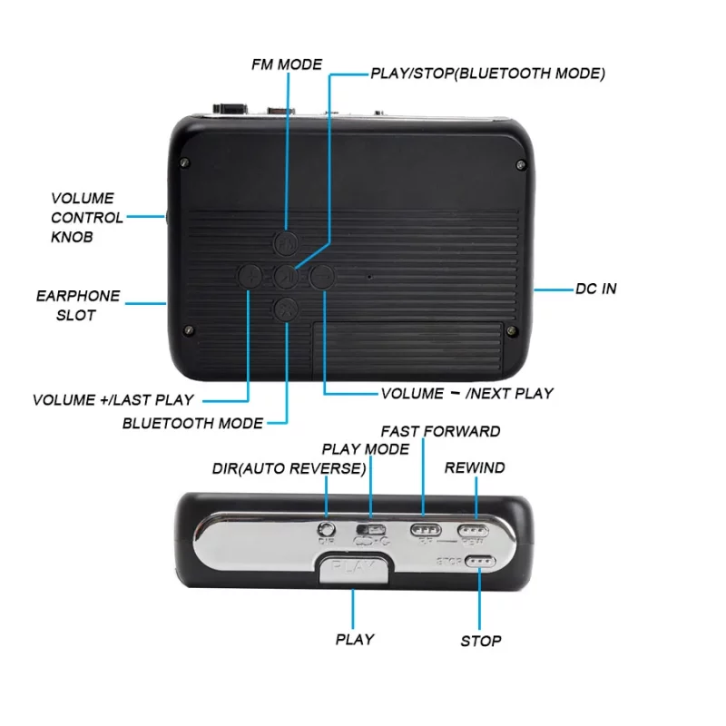 Lecteur de cassette Bluetooth, baladeur stéréo, radio FM, USB – Image 6