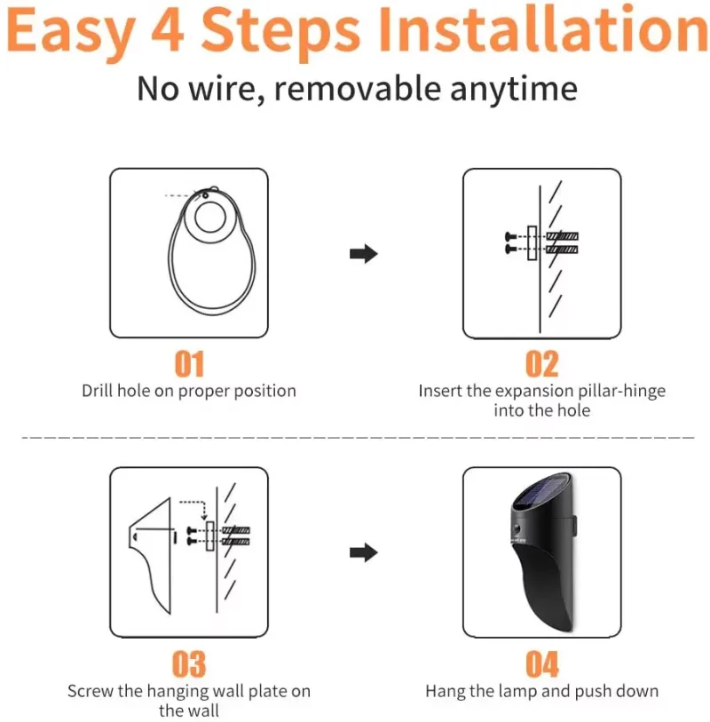 Lampe solaire murale d'extérieur à LED, étanche IP65, 1800mAh, 2 modes de luminosité, avec détecteur de mouvement – Image 12