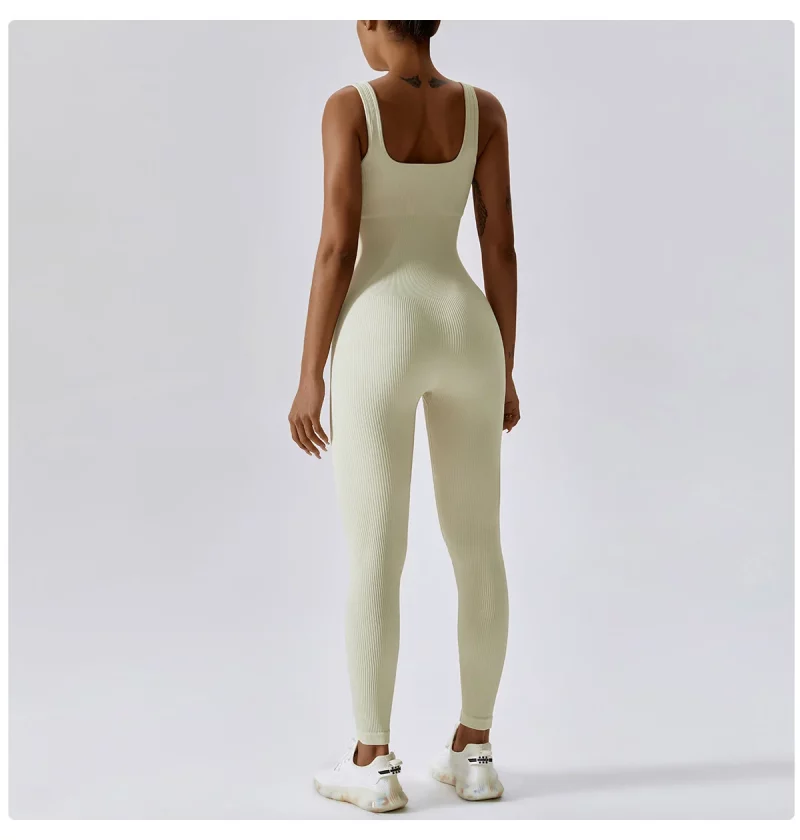 S31ce186b04dd4dd7a6b0d1e6fc407bfeI Combinaison de fitness sans couture, avec bretelles, sans manches, respirante, séchage rapide – Image 12