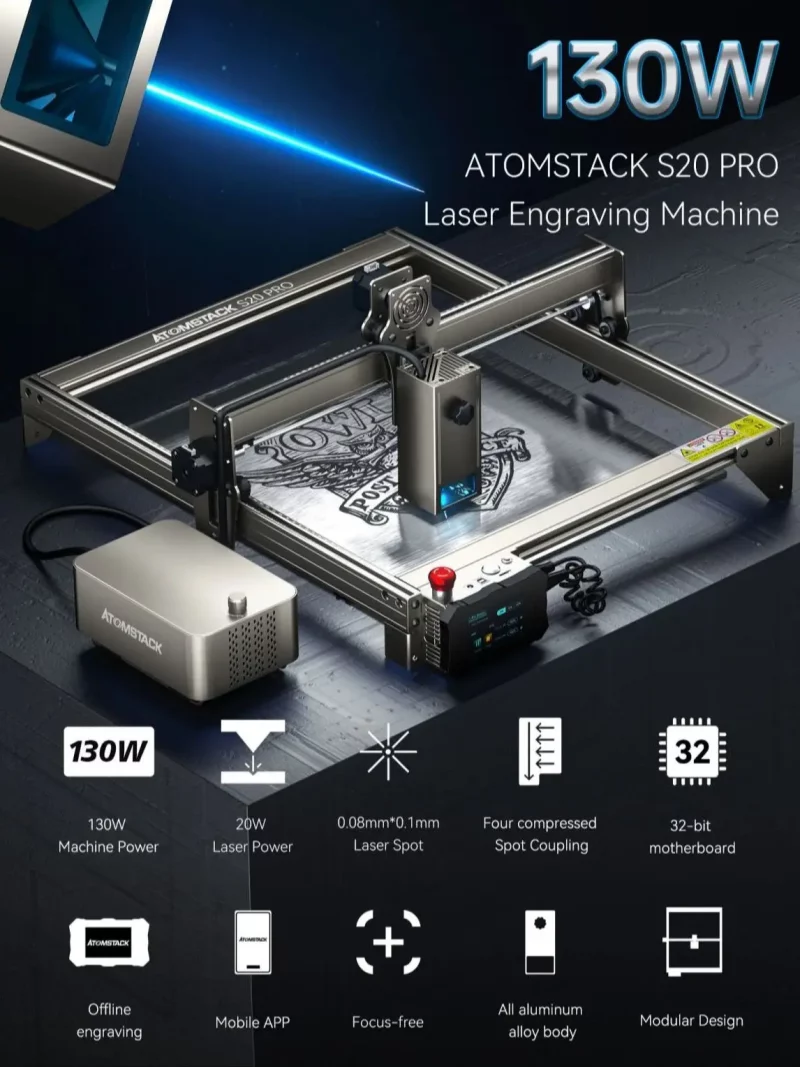 Graveur laser CNC, ATOMSTACK S20 Pro, 130W, kit pour découpe et gravure, support hors ligne – Image 2