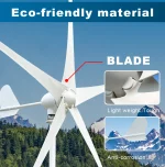 Energie éolienne à vent, 4000W, avec contrôleur MPPT/Hybride, 3 à 5 pales, pour usage domestique – Image 2