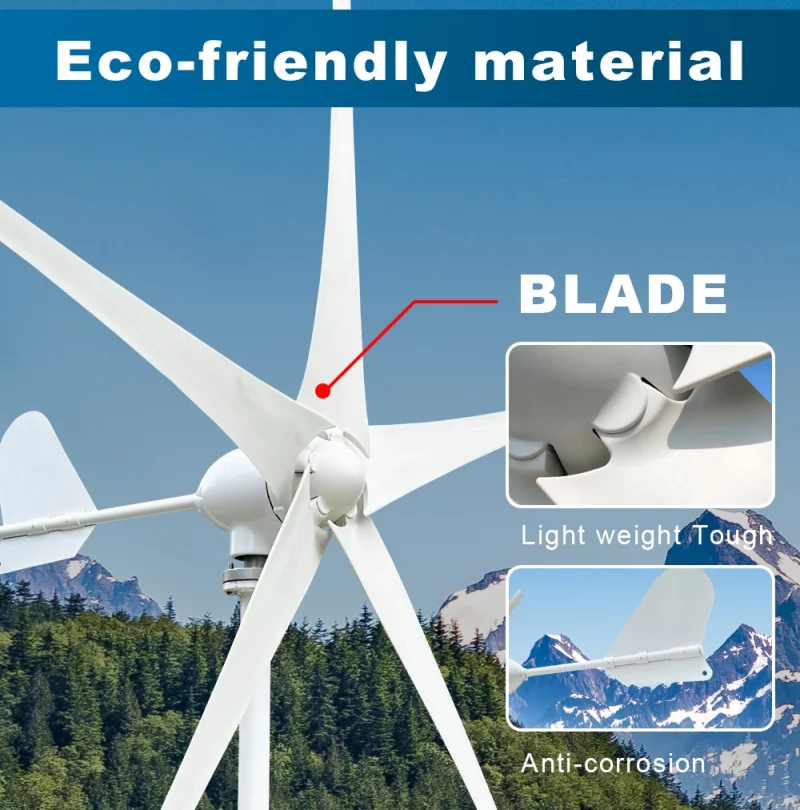 Energie éolienne à vent, 4000W, avec contrôleur MPPT/Hybride, 3 à 5 pales, pour usage domestique – Image 2