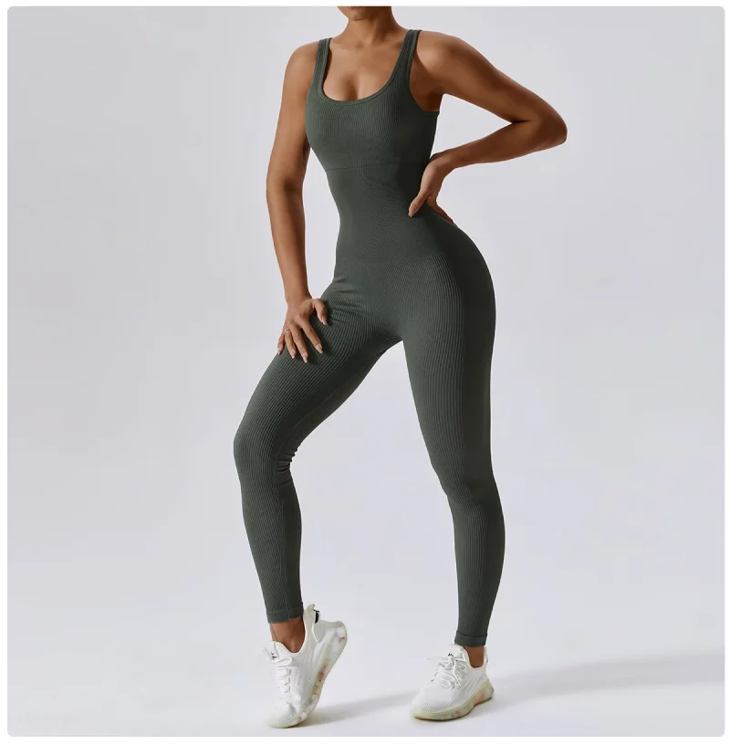 S98ede01105a24235bd80a743db46eaf7h Combinaison de fitness sans couture, avec bretelles, sans manches, respirante, séchage rapide – Image 18