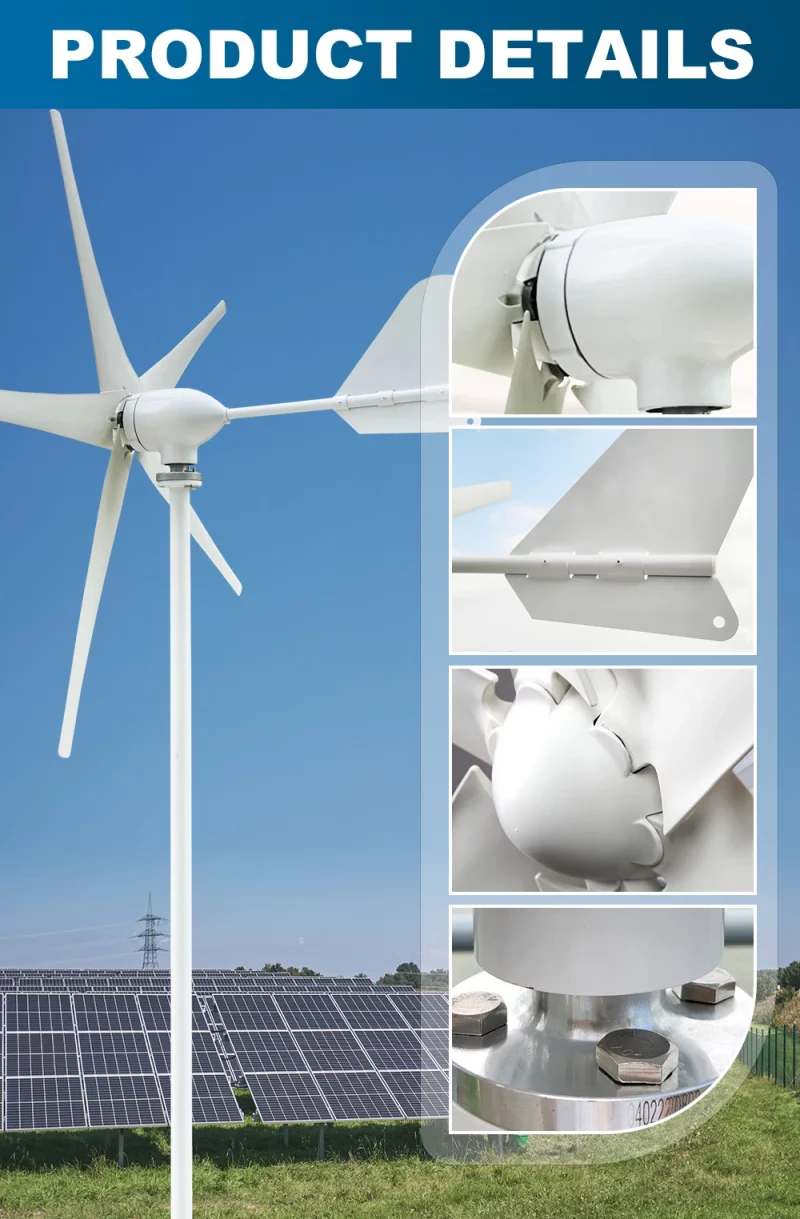 Energie éolienne à vent, 4000W, avec contrôleur MPPT/Hybride, 3 à 5 pales, pour usage domestique – Image 5