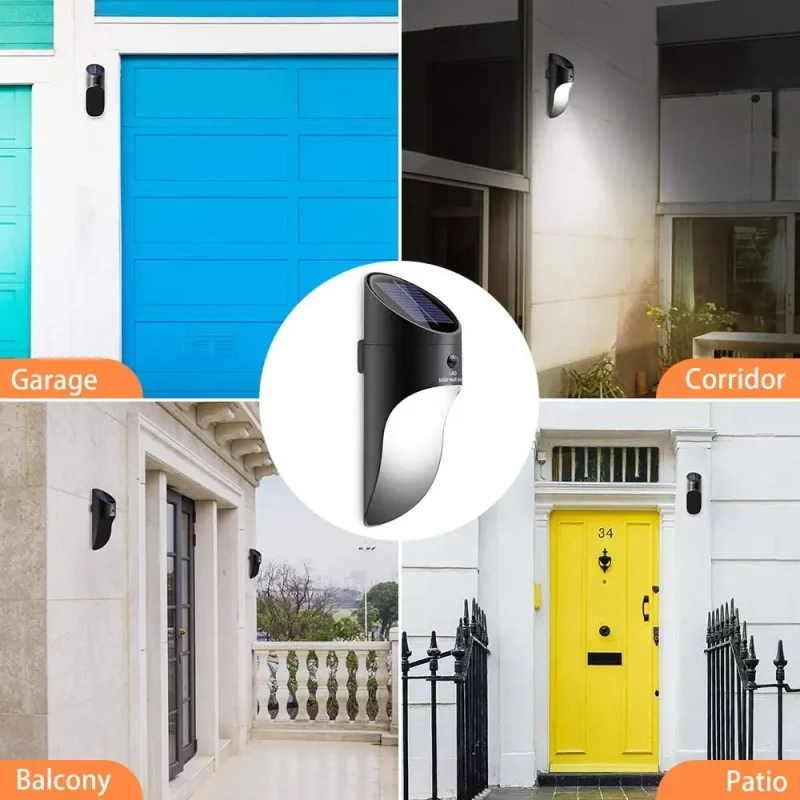 Lampe solaire murale d'extérieur à LED, étanche IP65, 1800mAh, 2 modes de luminosité, avec détecteur de mouvement – Image 2