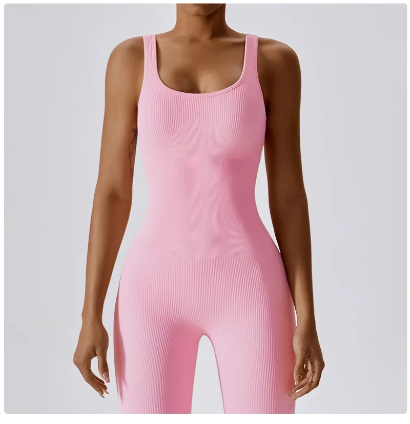 Sdc2fe822e4f2442aa8a2ca35e25d93b1C Combinaison de fitness sans couture, avec bretelles, sans manches, respirante, séchage rapide – Image 21