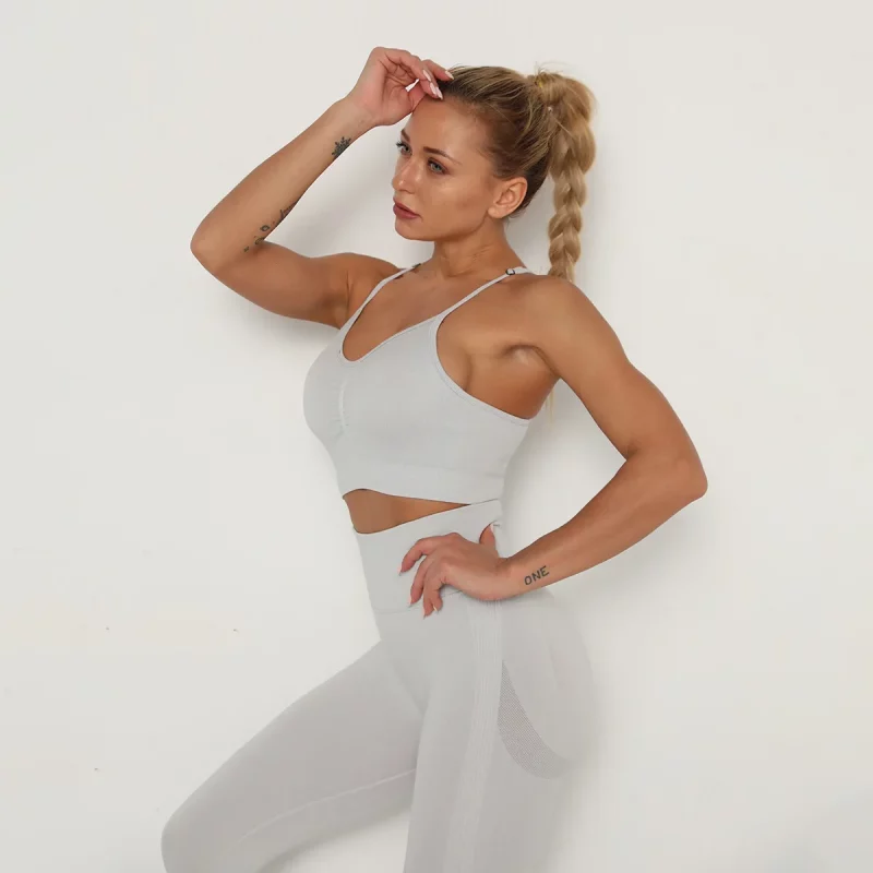 Ensemble de fitness 2 pièces, tenue de sport sans couture, anti-rétrécissement et respirant – Image 5