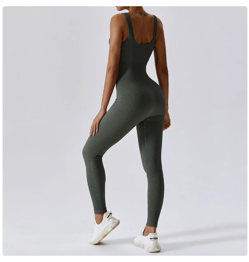 Sddd7a682d0a343ba9d3fdd762f7b195fM Combinaison de fitness sans couture, avec bretelles, sans manches, respirante, séchage rapide – Image 16