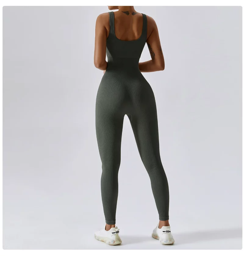 Sf0b7954d9f57438ea7db3e7f846b5d17N Combinaison de fitness sans couture, avec bretelles, sans manches, respirante, séchage rapide – Image 17