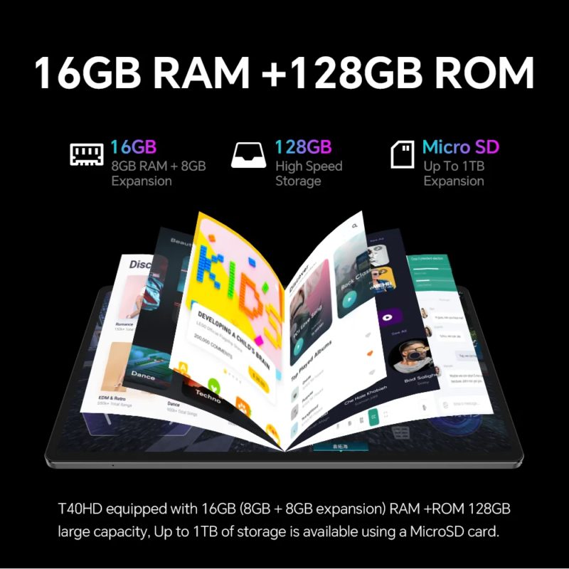 Tablette Android 13, écran IPS 10.4", 2000x1200, 8 Go de RAM, 128 Go de ROM, avec emplacement carte SIM 4G LTE – Image 5