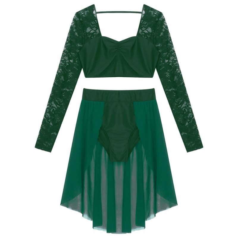 Costume de danse lyrique pour femme, à manches longues, 2 pièces – Image 9