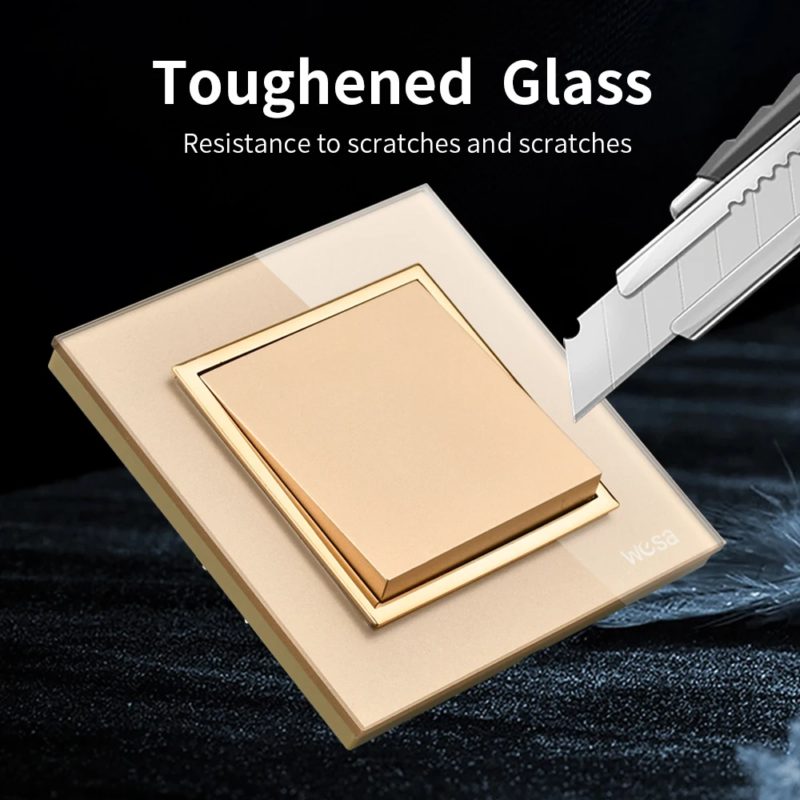 Interrupteur d’éclairage en verre trempé, à bouton-poussoir, 1 voie, 16A, Or – Image 2