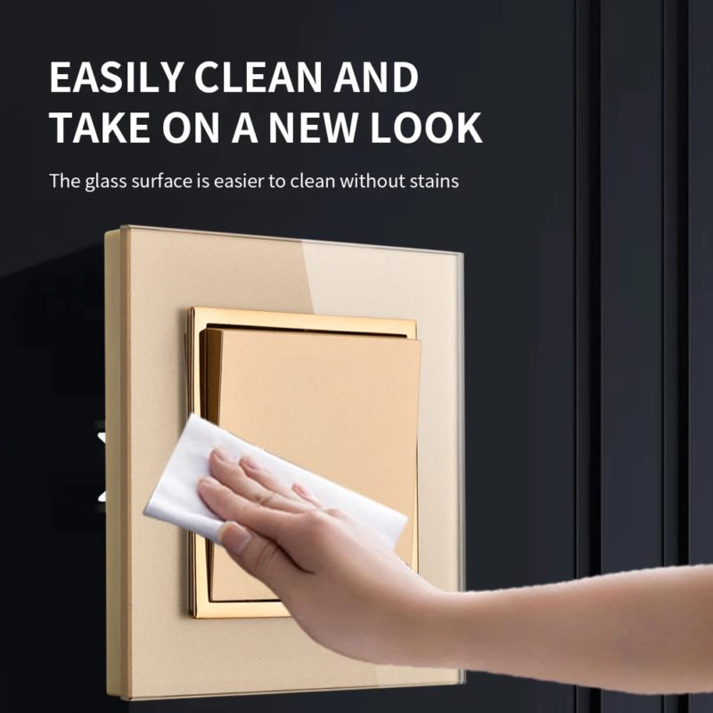 Interrupteur d’éclairage en verre trempé, à bouton-poussoir, 1 voie, 16A, Or – Image 4