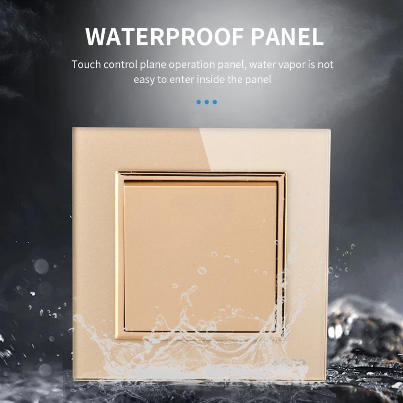 Interrupteur d’éclairage en verre trempé, à bouton-poussoir, 1 voie, 16A, Or – Image 6