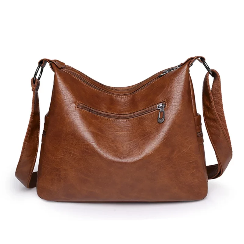 Sac à bandoulière en cuir, de grande capacité, style vintage, décontracté et pratique – Image 2
