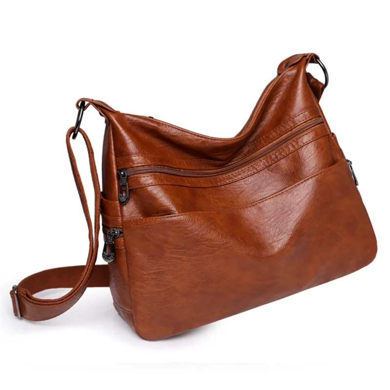 Sac à bandoulière en cuir, de grande capacité, style vintage, décontracté et pratique – Image 5