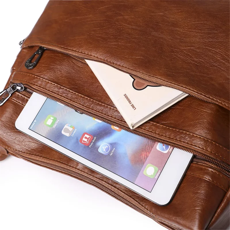 Sac à bandoulière en cuir, de grande capacité, style vintage, décontracté et pratique – Image 9