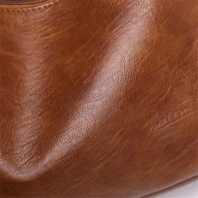 Sac à bandoulière en cuir, de grande capacité, style vintage, décontracté et pratique – Image 14