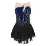 Costume de patinage artistique pour enfant, sans manches, maille transparente et strass – Image 7