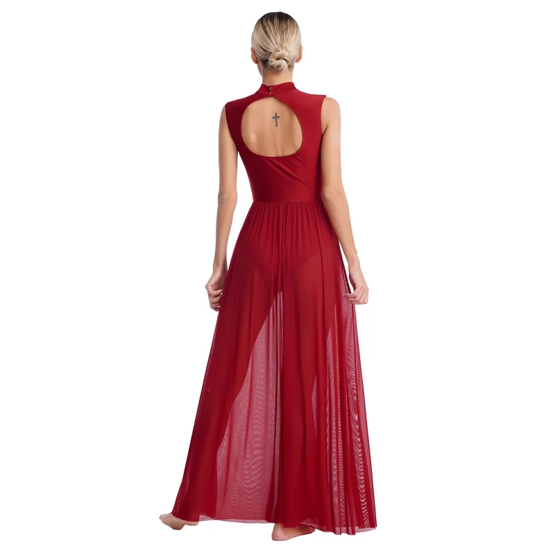 Sc5b20e3491b14e6eb82c1f7586b6522dX Robe de danse torsadée, maille transparente, danse lyrique de ballet, costume de scène – Image 4