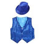 Ensemble gilet et chapeau à paillettes brillantes pour enfant, vêtements pour performance sur scène, 2 pièces – Image 4