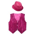 Ensemble gilet et chapeau à paillettes brillantes pour enfant, vêtements pour performance sur scène, 2 pièces – Image 5