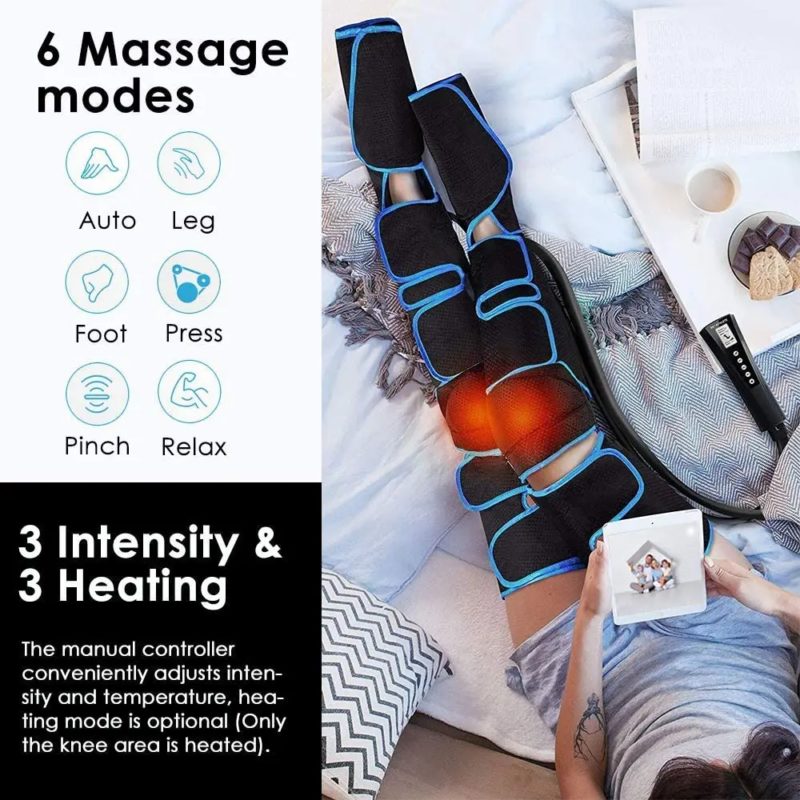 Masseur de jambes à compression d'air, rechargeable, 3 intensités et 6 modes – Image 3