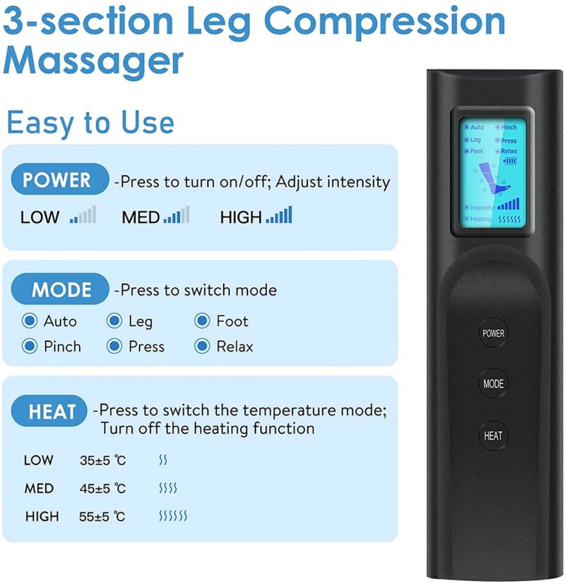 Masseur de jambes à compression d'air, rechargeable, 3 intensités et 6 modes – Image 8