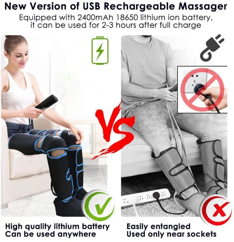 Masseur de jambes à compression d'air, rechargeable, 3 intensités et 6 modes – Image 7