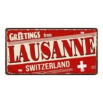 Plaque en métal, Basel, Bern, Geneva, Luzern, Lausanne, St. Gallen, Zürich, 30 x 15 cm