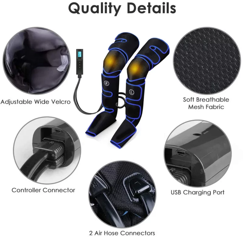 Masseur de jambes à compression d'air, rechargeable, 3 intensités et 6 modes – Image 2