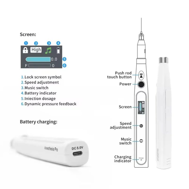Injecteur d'anesthésie dentaire portable sans fil, indolore, actionnable, écran LCD, aspiration arrière – Image 2