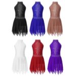 Costume de danse de ballet, patinage artistique pour enfant, justaucorps en maille, strass – Image 5