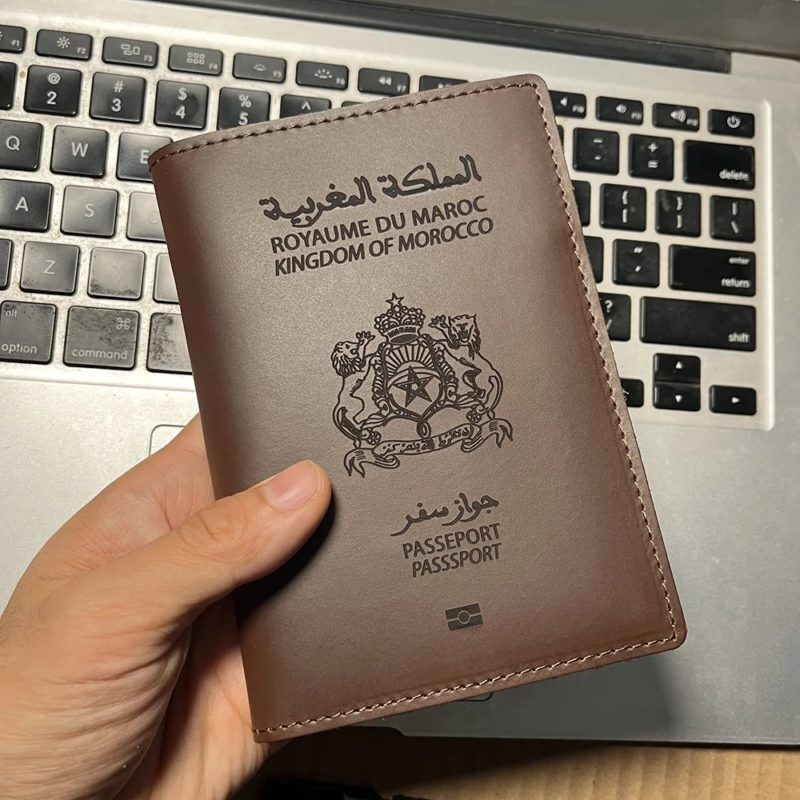 Etuis pour passeport, Royaume du Maroc en cuir, porte-passeport de voyage – Image 3