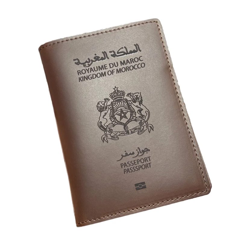 Etuis pour passeport, Royaume du Maroc en cuir, porte-passeport de voyage – Image 1