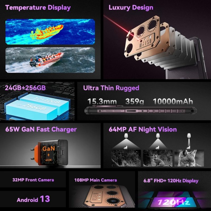 Smartphone robuste IIIF150 Raptor, à imagerie thermique, écran 6.8″ IPS TFT 1080 x 2400px, 12Go, 256Go, Android 13 – Image 2