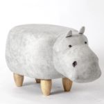 Repose-pieds avec rangement en forme d'hippopotame, tabouret rembourré en bois massif, artisanal – Image 2