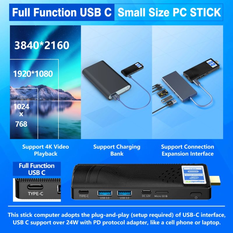 178257-2mpzul.jpg PC Stick Higole, Intel Celeron J4125, Windows 11, USB PD3.0, HDMI 4K, Gigabit Ethernet, WiFi 5.0, BT 5.2, pour le bureau et la maison – Image 3